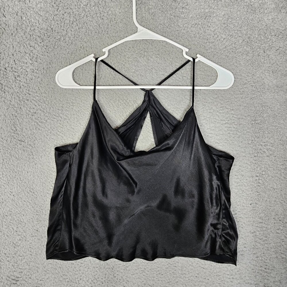 ZARA Women's Black Satin Cowl Neck crop Top Size S NEW